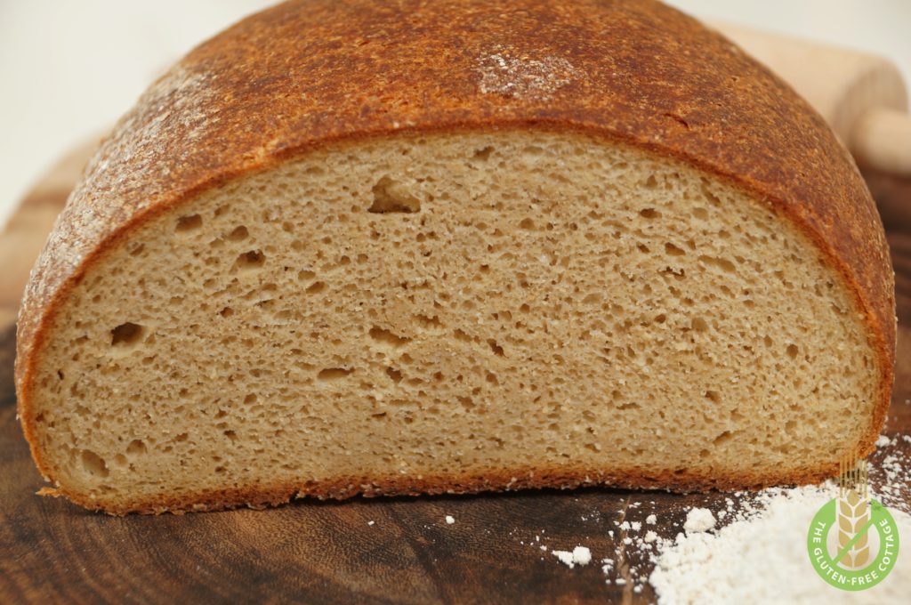 Gluten-free brown bread with a nice crispy crust.