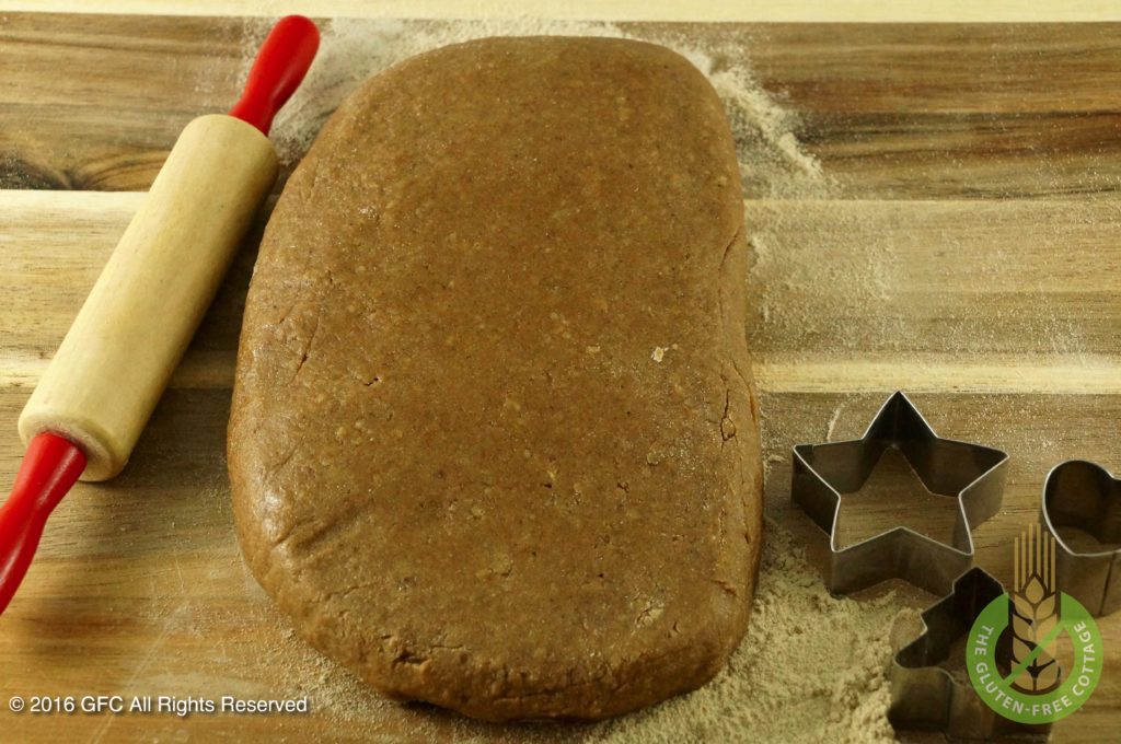 Place the dough on a floured surface (gluten-free gingerbread cookies).