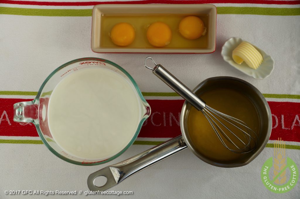 Wet Ingredients: Whole Milk, Eggs, Melted Butter (Gluten-Free Sweet and Savory Crepes).