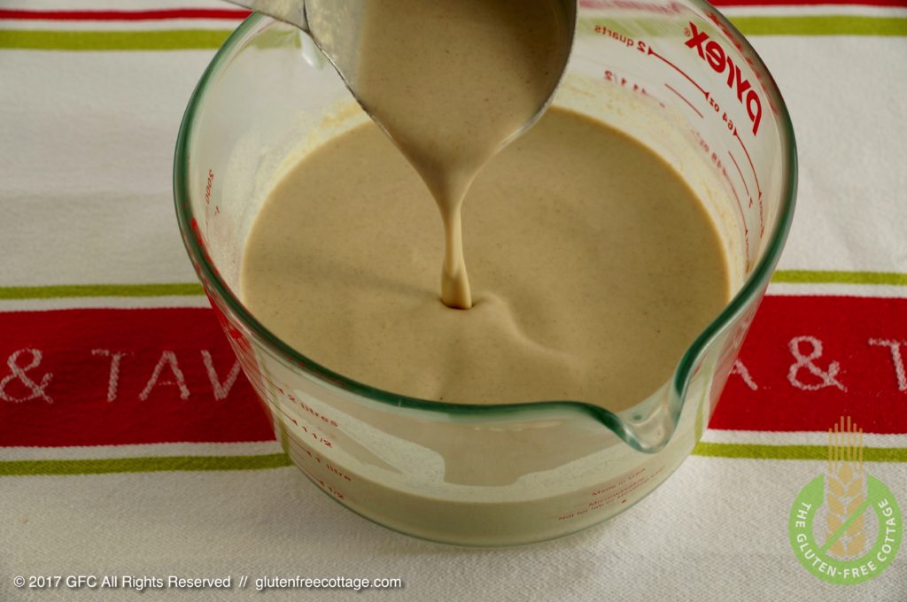 The combined crepe batter needs to have a quite thin consistency (gluten-free sweet and savory crepes).