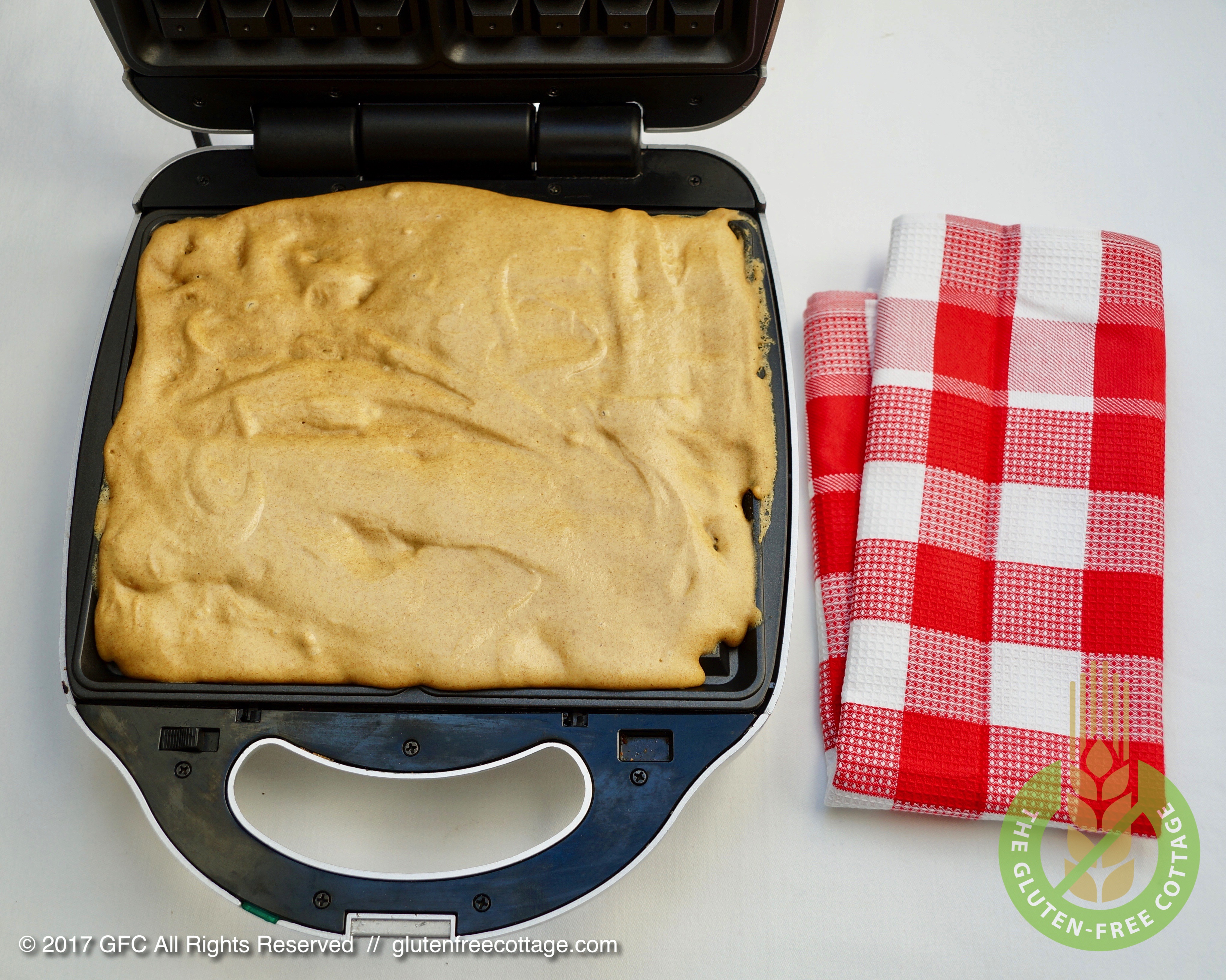 Pour gluten-free batter into waffle maker and let bake (gluten-free waffles).
