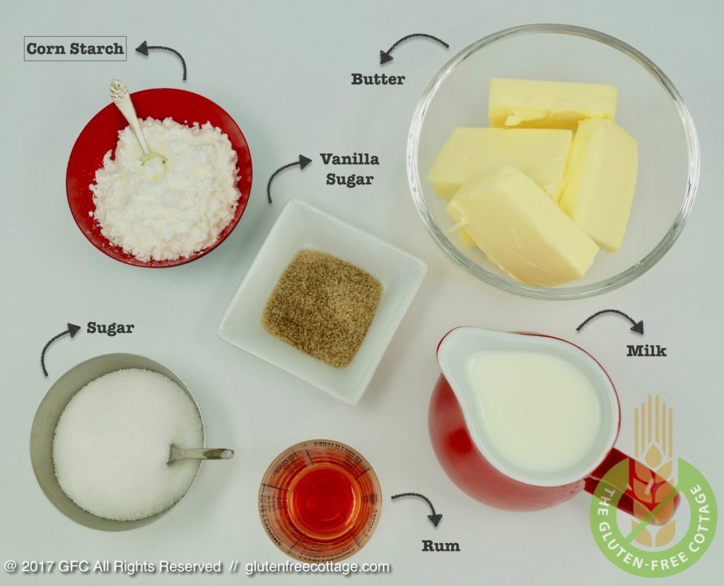 Ingredients for cream filling (gluten-free banana cake with chocolate glaze).