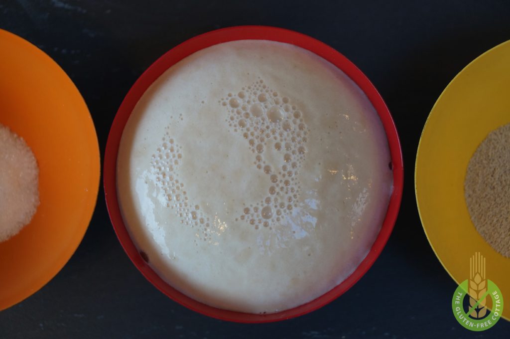 Yeast with small bubbles (gluten-free brown bread).