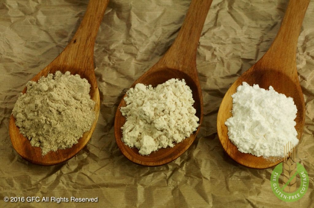 Teff flour, brown rice flour and tapioca starch (gluten-free upside down apple pie/ tarte tatin).