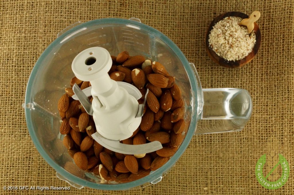 Grind whole almonds (gluten-free cinnamon cookies).