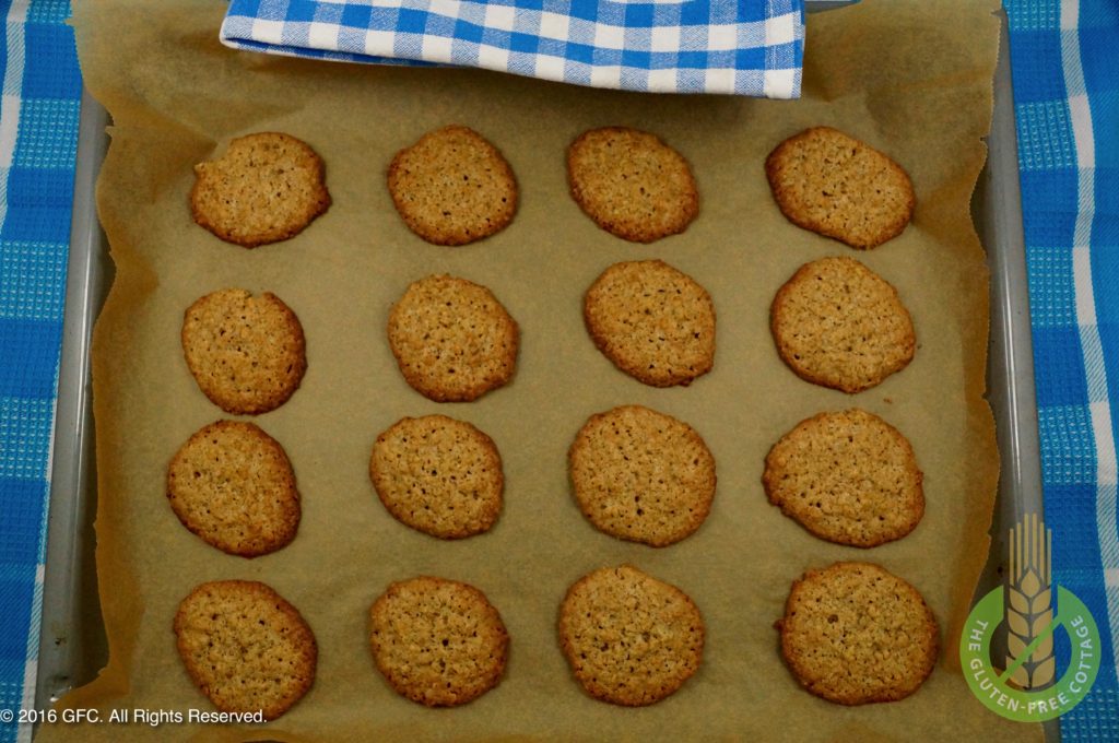 Let cookies cool (gluten-free oatmeal cookies).