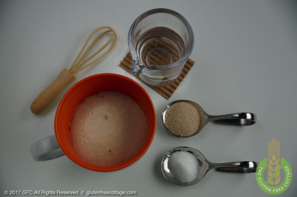 Yeast ingredients: active dry yeast, sugar and warm water (gluten-free cinnamon rolls / Danish).