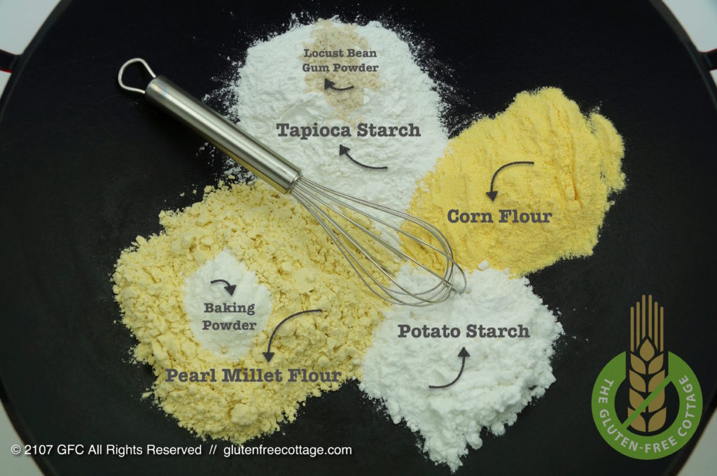 Ingredients for the "Flour-Starch-Mix (gluten-free lemon cake).