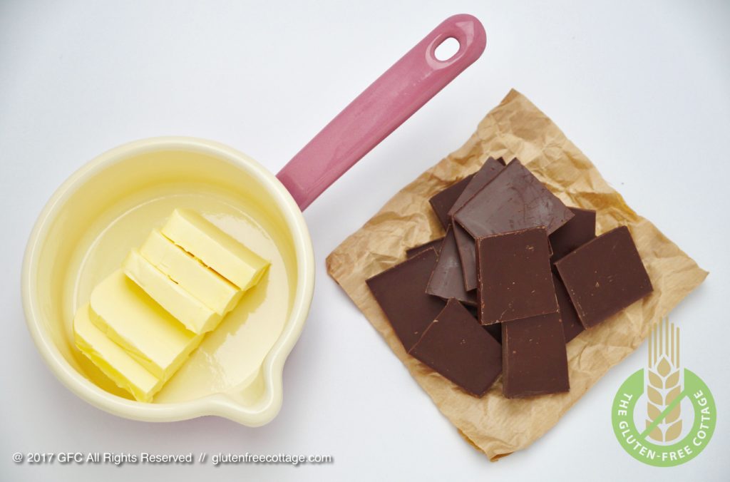 Ingredients for chocolate glaze (gluten-free banana cake with chocolate glaze).
